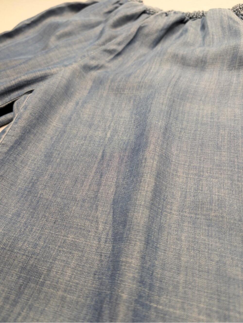 Velvet Heart Tencel Wide Leg Cropped Pants Smocked Waist Chambray Blue Women L - Picture 3 of 5